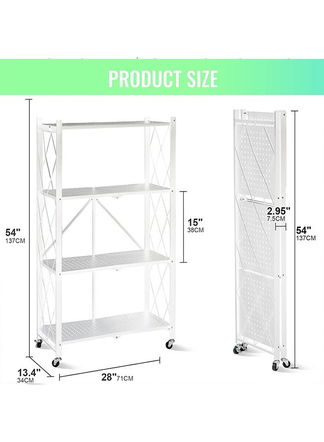 Beauenty Foldable Storage Organizer 4 Tier, Storage Shelves Kitchen Cabinet Storage Rack, Shelf Storage Multipurpose Rack for Living Room Bedroom Kitchen Garage White - Image 4