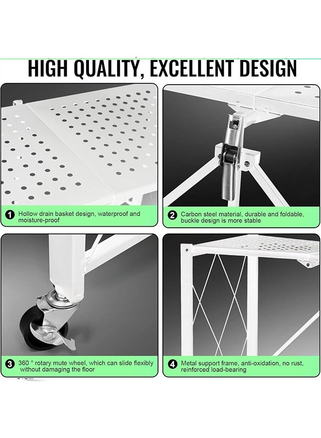 Beauenty Foldable Storage Organizer 4 Tier, Storage Shelves Kitchen Cabinet Storage Rack, Shelf Storage Multipurpose Rack for Living Room Bedroom Kitchen Garage White - Image 5