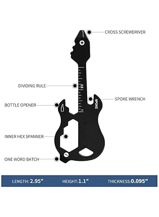MOXO 2   TSA Keychain Multitool 12 in 1 Stainless Steel Pocket EDC Tool with Guitar Shape Design for Men - Image 2