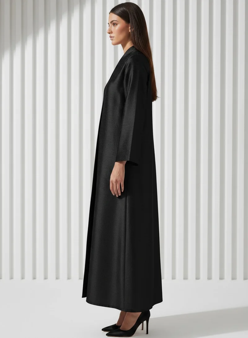 مويستريت Metallic Black Raw Silk A-Line Abaya