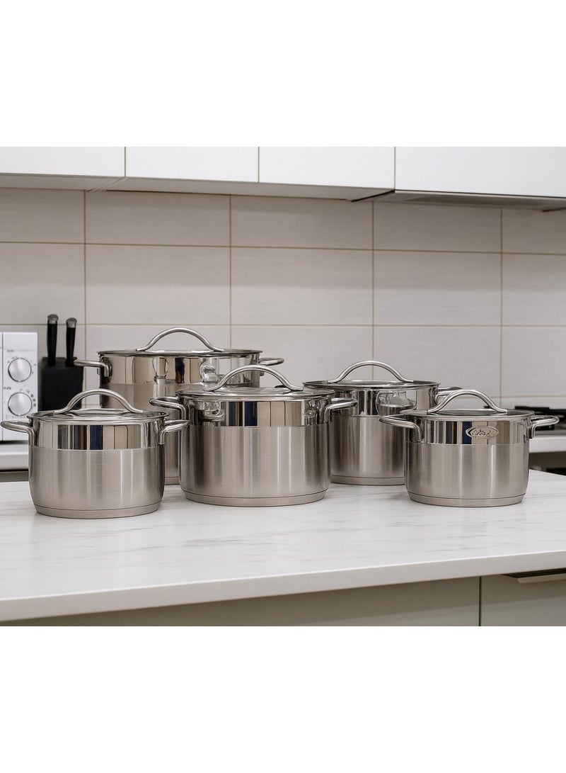 Bonera 10 Piece Bonera Turkish Stainless-Steel Set – Umga Pot, Straight Design, Size 32, Heavy Gold Handles