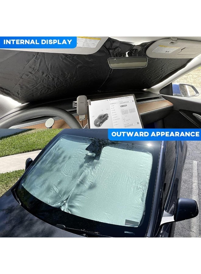 SHOWAY Tesla Model 3 Y Windshield Sunshade, Sun Shade Fit for 2016 2022 Protector Visor Cover, Black&Silver - Image 3