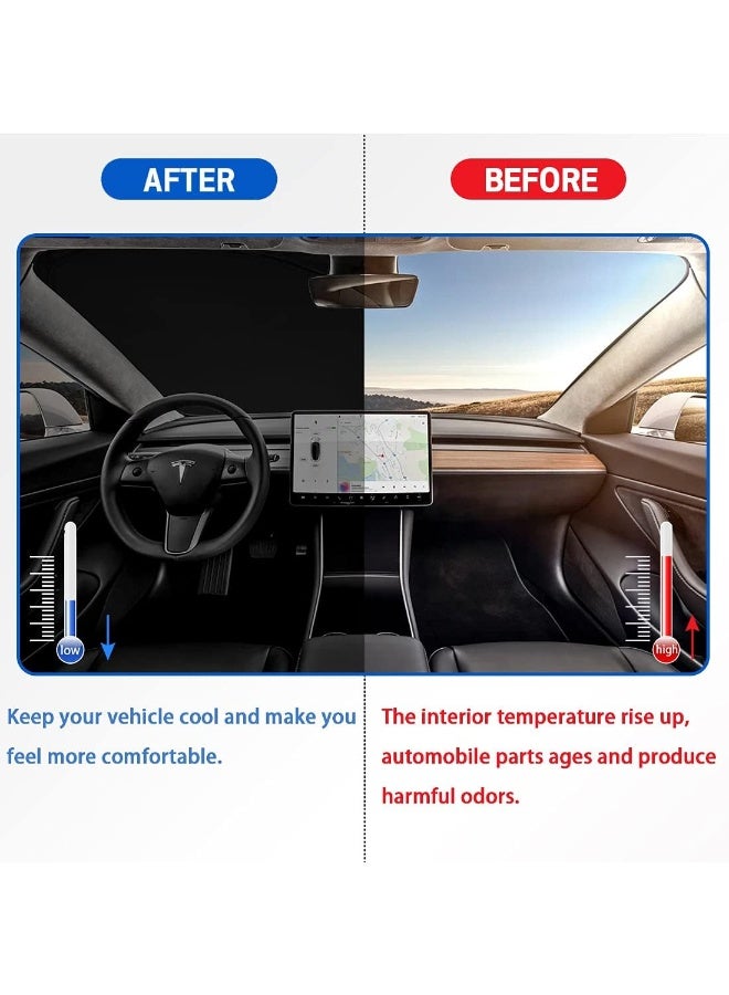 SHOWAY Tesla Model 3 Y Windshield Sunshade, Sun Shade Fit for 2016 2022 Protector Visor Cover, Black&Silver - Image 2