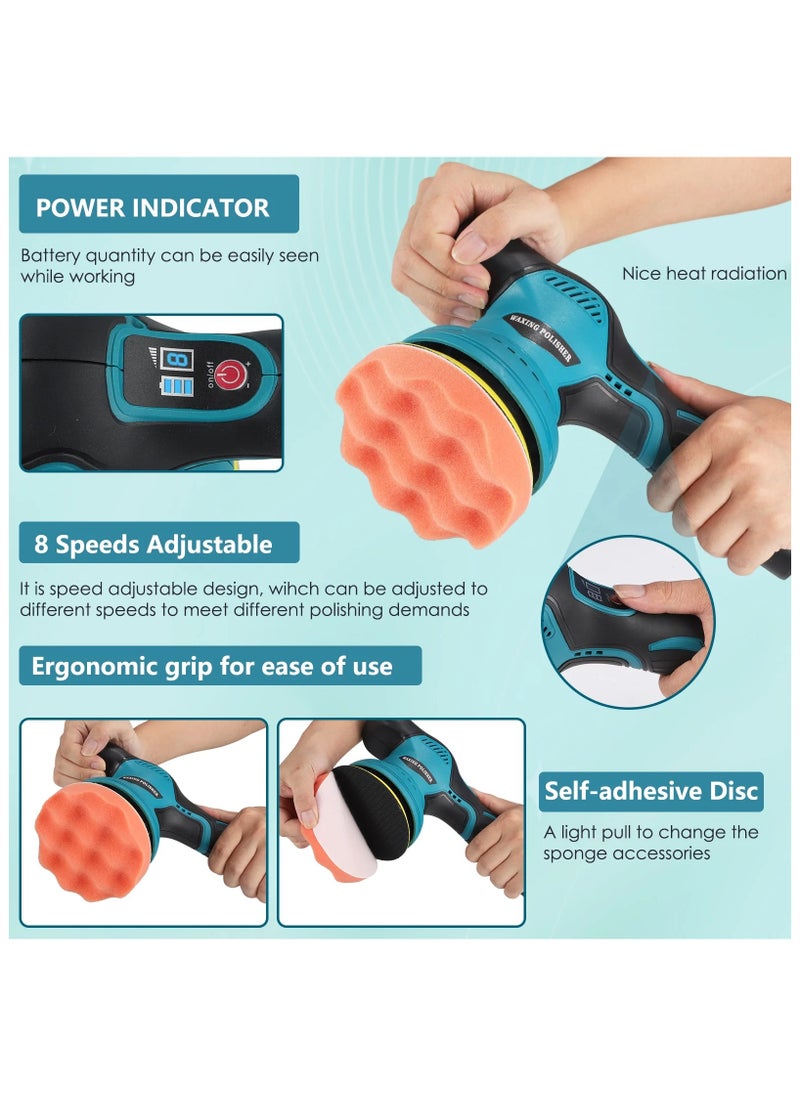 VIVP - Upgrade Cordless Car Buffer Polisher Kit, Polishing Wax Machine for Car Detailing, 2 Pcs Batteries, 8 Variable Speed 2800-5500RPM, Orbital Polisher for Car Boat Polishing Waxing - Image 1