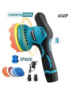 Upgrade Cordless Car Buffer Polisher Kit, Polishing Wax Machine for Car Detailing, 2 Pcs Batteries, 8 Variable Speed 2800-5500RPM, Orbital Polisher for Car Boat Polishing Waxing