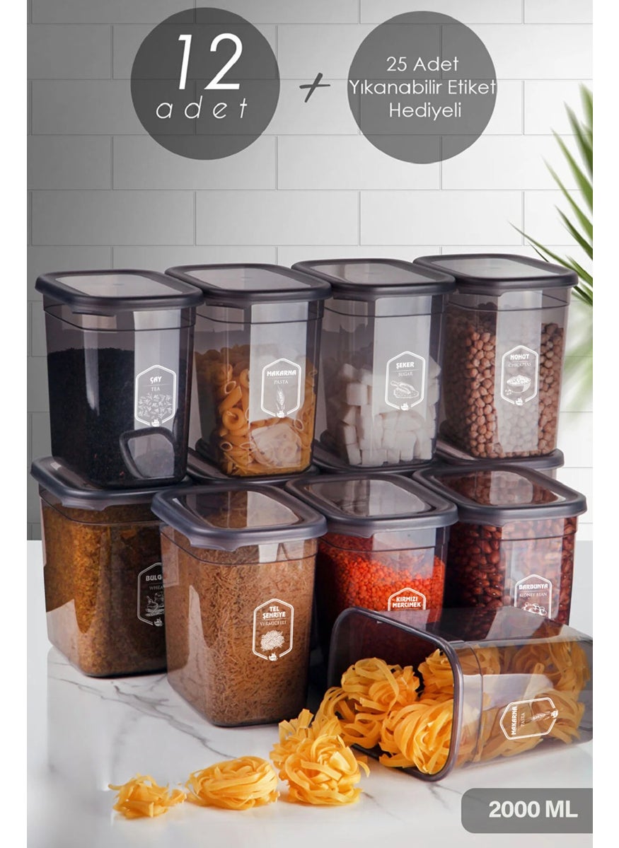 Kitchen Life طقم حاويات تخزين طعام مستطيلة 12 قطعة مع ملصقات سعة 2000 مل - 2 لتر مع غطاء، يمكن تحويلها إلى مجموعات متعددة  - Image 1