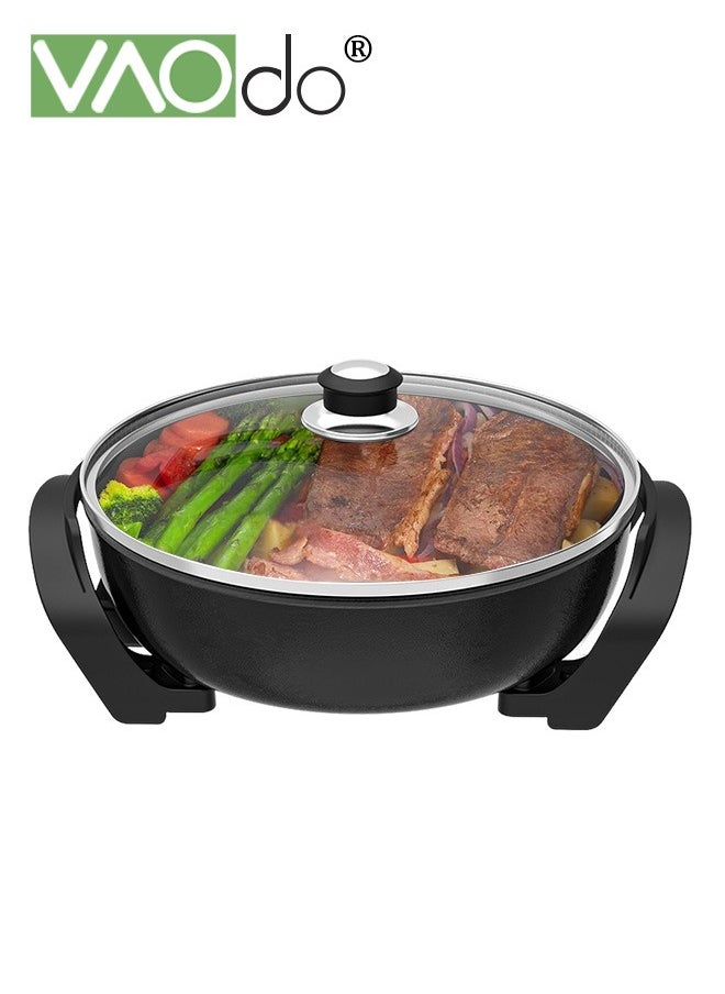 VAOdo 1500W Electric Skillet with Glass Cover Non-Stick 5-Speed Temperature Adjustment Pan with Power Failure Protection Device Extra Deep Electric Frying Pan with Wooden Spatula  - Image 1