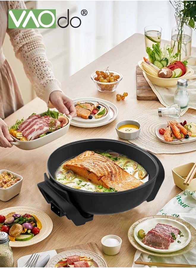 VAOdo - 1500W Electric Skillet with Glass Cover Non-Stick 5-Speed Temperature Adjustment Pan with Power Failure Protection Device Extra Deep Electric Frying Pan with Wooden Spatula - Image 1