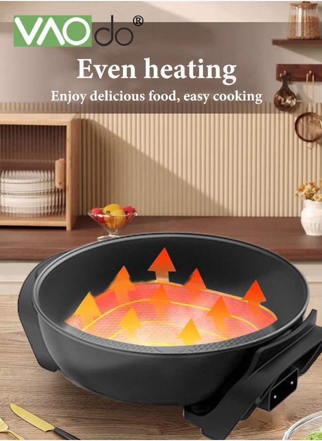 VAOdo 1500W Electric Skillet with Glass Cover Non-Stick 5-Speed Temperature Adjustment Pan with Power Failure Protection Device Extra Deep Electric Frying Pan with Wooden Spatula  - Image 5