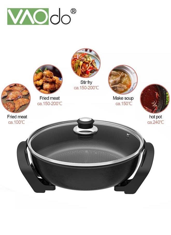 VAOdo - 1500W Electric Skillet with Glass Cover Non-Stick 5-Speed Temperature Adjustment Pan with Power Failure Protection Device Extra Deep Electric Frying Pan with Wooden Spatula - Image 1