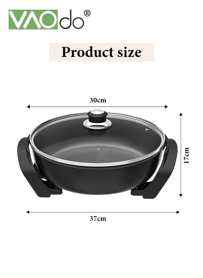 VAOdo - 1500W Electric Skillet with Glass Cover Non-Stick 5-Speed Temperature Adjustment Pan with Power Failure Protection Device Extra Deep Electric Frying Pan with Wooden Spatula - Image 1