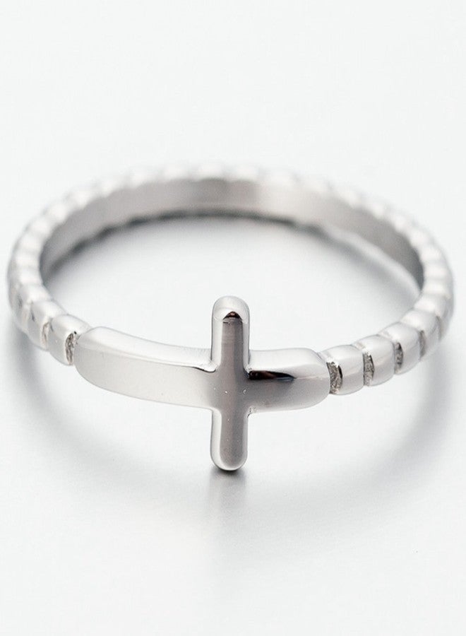 Jude Jewelers Stainless Steel Christian Sideways Cross Religious Ring Promise Statement Wedding Engagement (Silver, 8) - Image 3