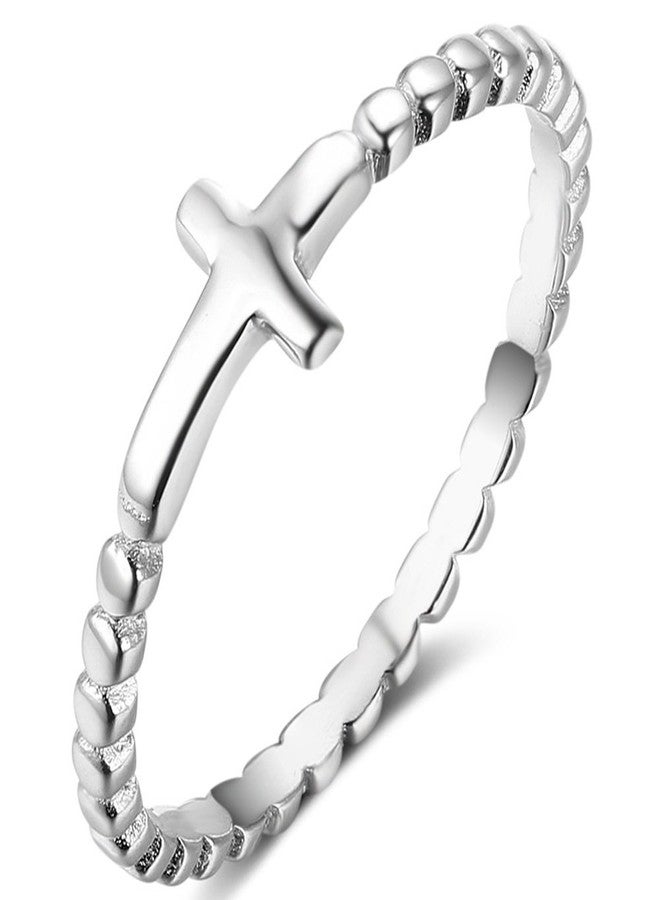 Jude Jewelers Stainless Steel Christian Sideways Cross Religious Ring Promise Statement Wedding Engagement (Silver, 8) - Image 1