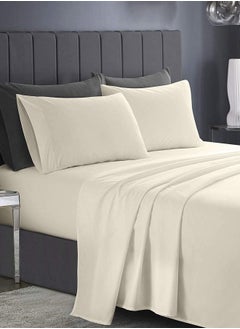 RISHAHOME RISHAHOME 3 Piece Bedsheet Set Twin Size|Beige Colour |1 Flat Bedsheet - 160x240 cm, 2 Pillowcases - 50x75 cm|Non allergic Microfiber for year-around use.  - Image 1
