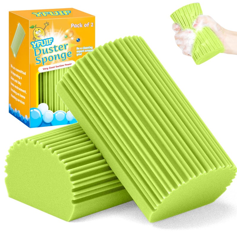 YFUIF 2Pack Damp Clean Duster Sponge Magic Sponge Eraser Baseboard Cleaner Tool Dusters for Cleaning Blinds Glass Vents Railings MirrorsWindow Track Grooves and Faucets