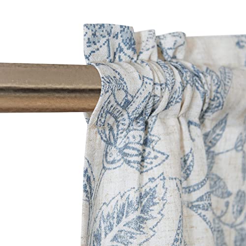 Lazzzy Kitchen Tie Up Valance Curtain Linen Floral Farmhouse Valance for Living Room Bathroom Bedroom Country Valances Window Treatments Small Cafe Curtian 20 Inch Rod Pocket 1 Panel Blue on Beige - Image 4