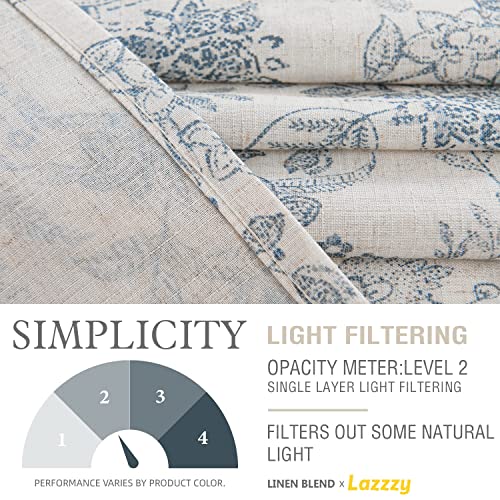 Lazzzy Kitchen Tie Up Valance Curtain Linen Floral Farmhouse Valance for Living Room Bathroom Bedroom Country Valances Window Treatments Small Cafe Curtian 20 Inch Rod Pocket 1 Panel Blue on Beige - Image 5