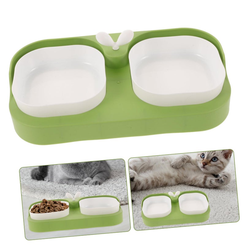 Non Slip Dual Pet Bowl For Cats And Dogs Feeding And Water Dish Light Green - Image 5