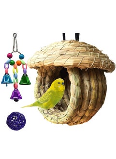 Birds Nest Straw Eco-Friendly Straw Birdhouse 100% Natural Fiber Bird Nest Hut Cozy Resting Breeding Place with Birds Toy for Medium-Sized Parrots Conures Cockatiel,Large