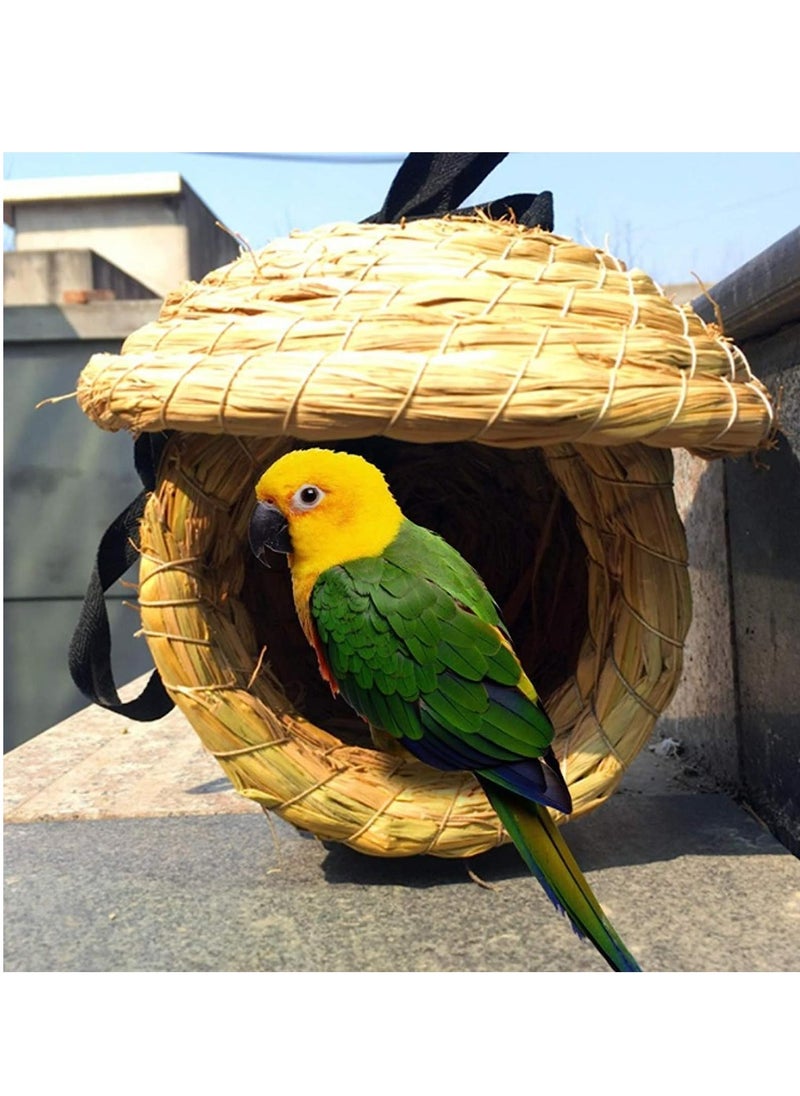 Generic - Birds Nest Straw Eco-Friendly Straw Birdhouse 100% Natural Fiber Bird Nest Hut Cozy Resting Breeding Place with Birds Toy for Medium-Sized Parrots Conures Cockatiel,Large - Image 1