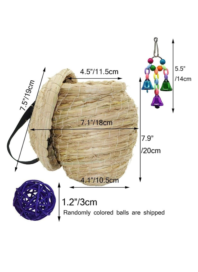 Generic - Birds Nest Straw Eco-Friendly Straw Birdhouse 100% Natural Fiber Bird Nest Hut Cozy Resting Breeding Place with Birds Toy for Medium-Sized Parrots Conures Cockatiel,Large - Image 1