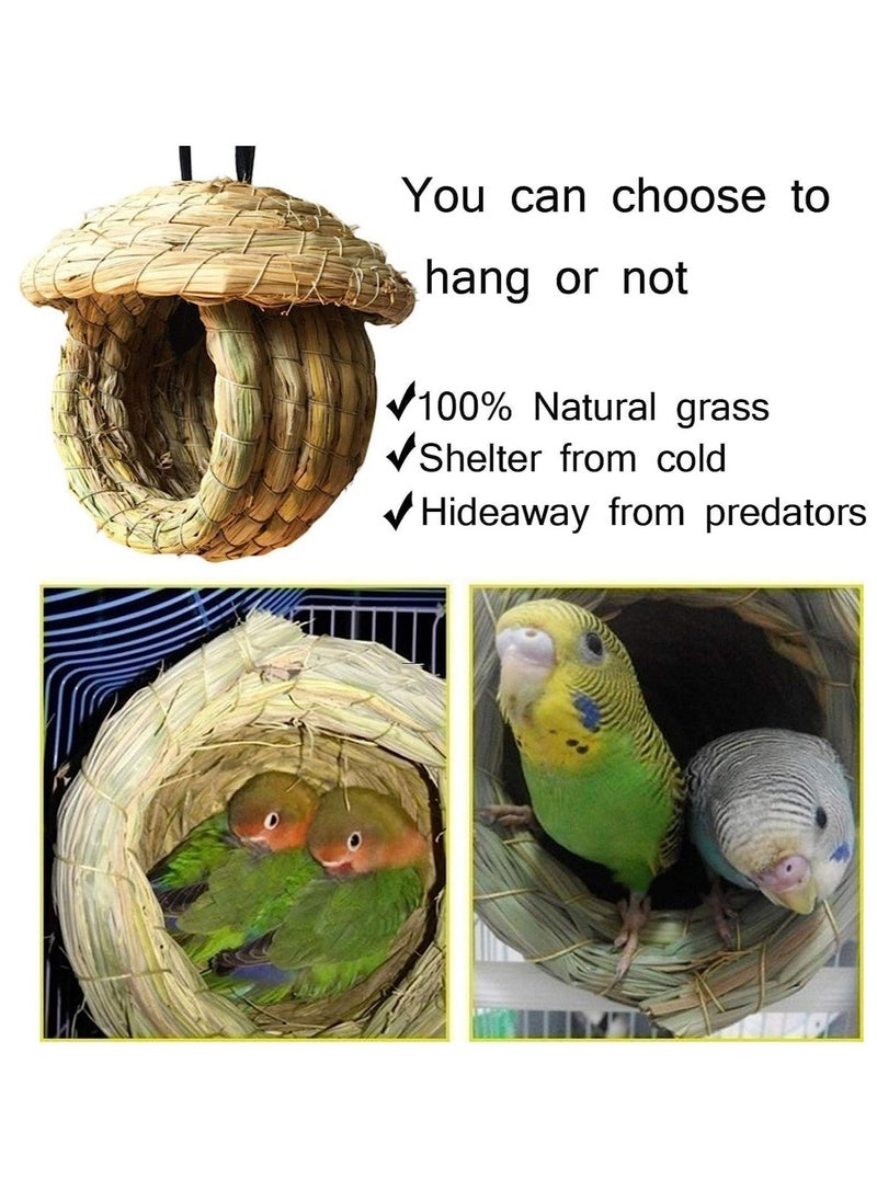 Generic - Birds Nest Straw Eco-Friendly Straw Birdhouse 100% Natural Fiber Bird Nest Hut Cozy Resting Breeding Place with Birds Toy for Medium-Sized Parrots Conures Cockatiel,Large - Image 1