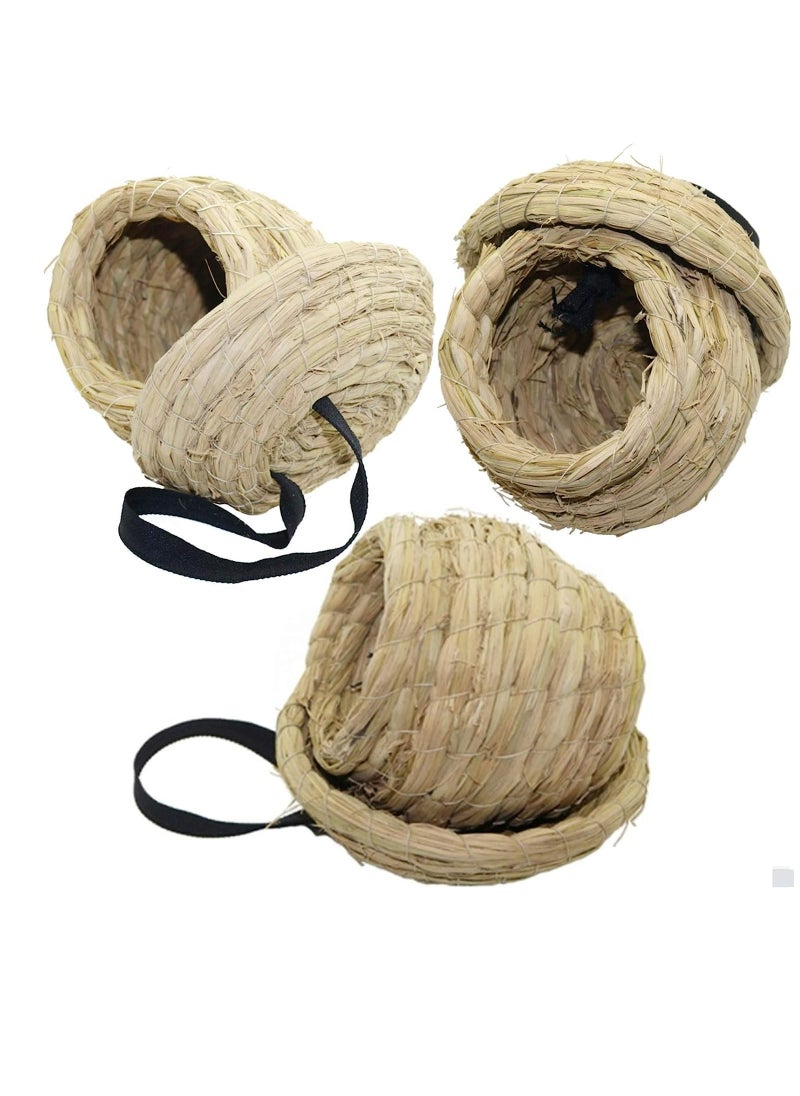 Generic - Birds Nest Straw Eco-Friendly Straw Birdhouse 100% Natural Fiber Bird Nest Hut Cozy Resting Breeding Place with Birds Toy for Medium-Sized Parrots Conures Cockatiel,Large - Image 1