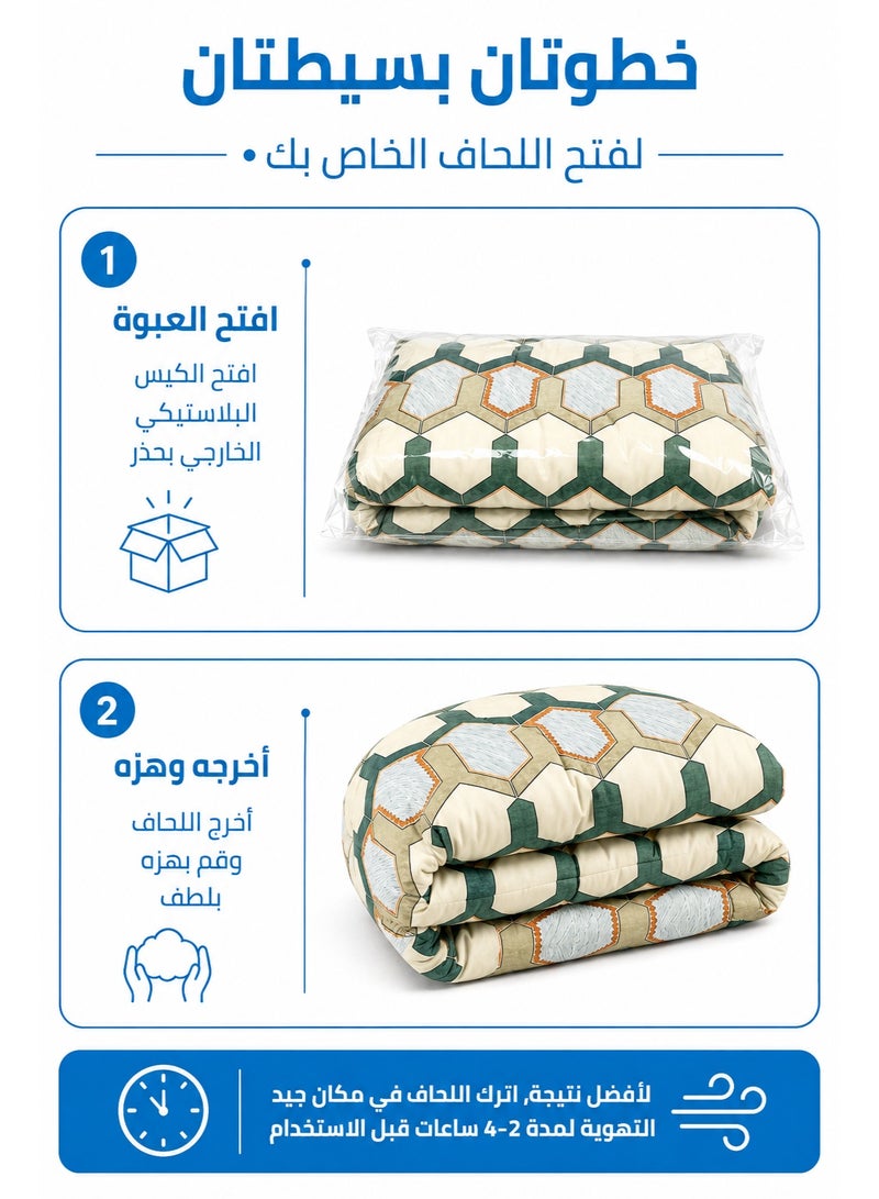 Green Beige Geometric Printed Comforter Set Single Size 160x245 cm with Flat Bedsheet & Pillow Covers - Image 5