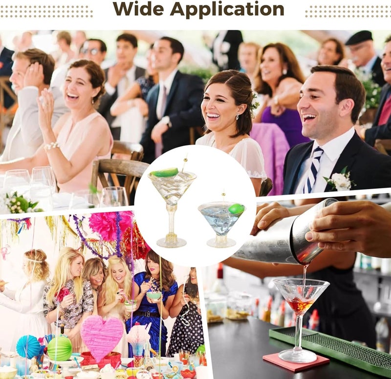 50-Piece Disposable Cocktail Glasses with Golden Picks and Glitter Finish for Wedding and Party Use - Image 5