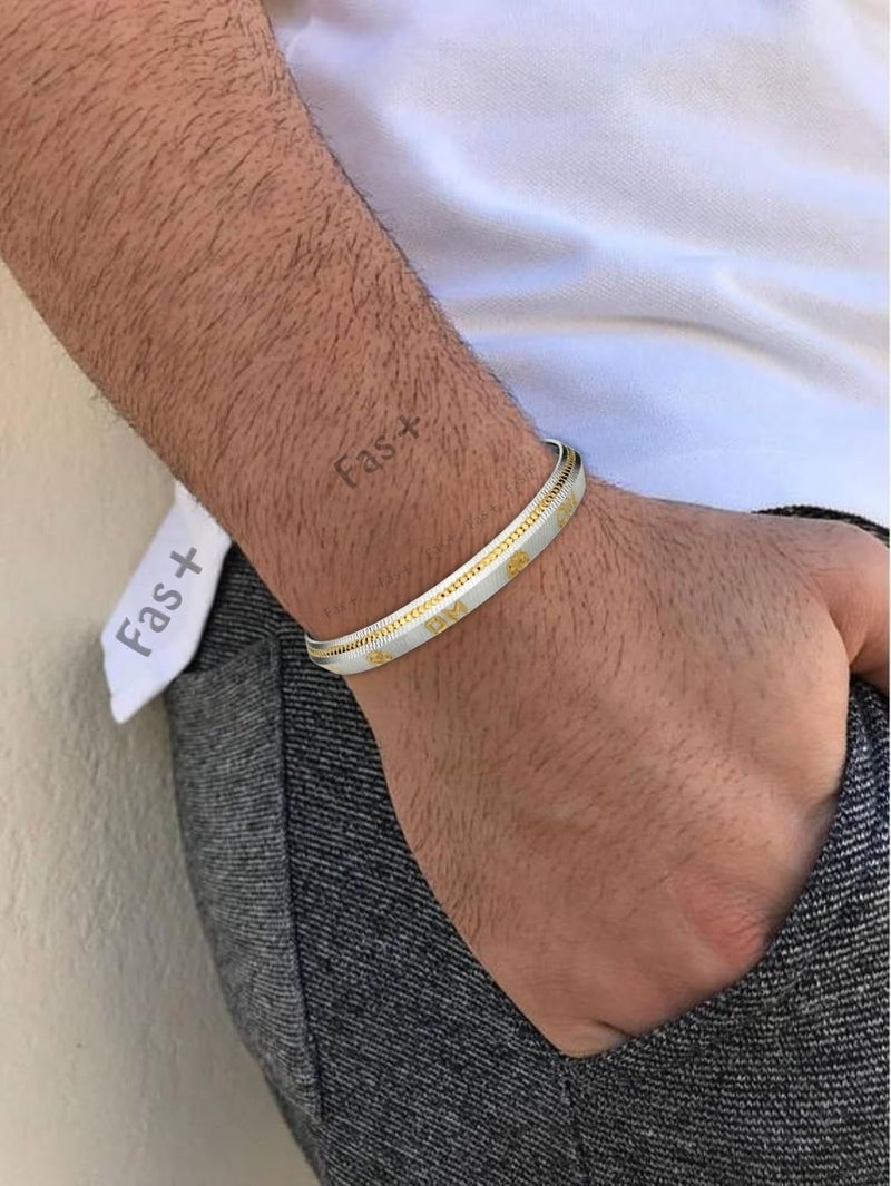 fas + IK01 Brass Om Nature Positive Energy High Durable Premium Igp Silver Gold Plated Kada Bracelet for Men & Boys - Image 3