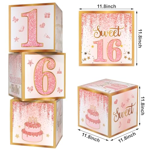RTHPY Sweet 16 Party Decorations,16th Birthday Boxes Decor for Girls Women Sweet Sixteen Happy Birthday Banner Kits Pink Rose Gold Foil Balloons Party Supplies Rose Gold Tassel Curtain - Image 3
