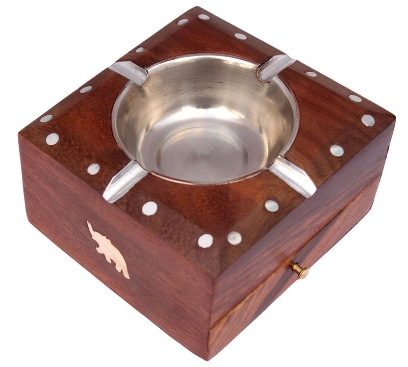 ITOS365 Wooden Handmade Ashtray with Cigarette Holder 4 Slots for Home Office Car - Image 2