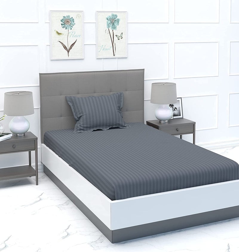 Purav Light Microfiber Flat Single Bed Bedsheet| Plain Striped Cotton Bedsheet with 1 Pillow Cover for Queen Size Bed| Supersoft 340 TC| Breathable| Wrinklefree| (Size: 60x90 inch, Grey Color) - Image 4