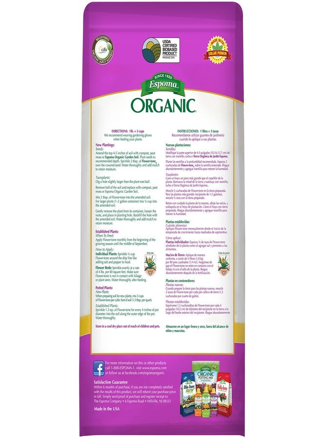 Espoma Organic Flower-Tone 3-4-5 Natural & Organic Plant Food; 4 lb. Bag; Organic Fertilizer for Flowers, Annuals, Perennials & Hanging Baskets. Blossom Booster. 2 Pack - Image 2
