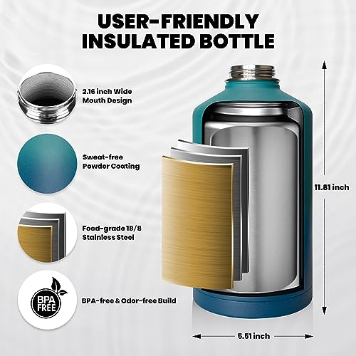 RAYMYLO One Gallon Water Bottle Insulated, Triple Walled Vacuum Stainless Steel (Cold for 48 Hrs), Leak Proof & Non-BPA, Large Water Flask Jug with Paracord Handle & Straw Spout Lids - Image 5
