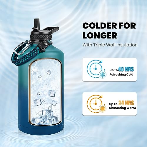 RAYMYLO One Gallon Water Bottle Insulated, Triple Walled Vacuum Stainless Steel (Cold for 48 Hrs), Leak Proof & Non-BPA, Large Water Flask Jug with Paracord Handle & Straw Spout Lids - Image 2