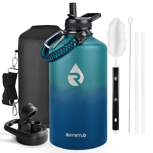 RAYMYLO One Gallon Water Bottle Insulated, Triple Walled Vacuum Stainless Steel (Cold for 48 Hrs), Leak Proof & Non-BPA, Large Water Flask Jug with Paracord Handle & Straw Spout Lids - Image 1