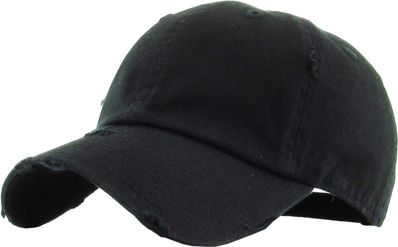 KBETHOS KBE-VINTAGE BLK Vintage Washed Cotton Baseball Cap, Black - Image 1