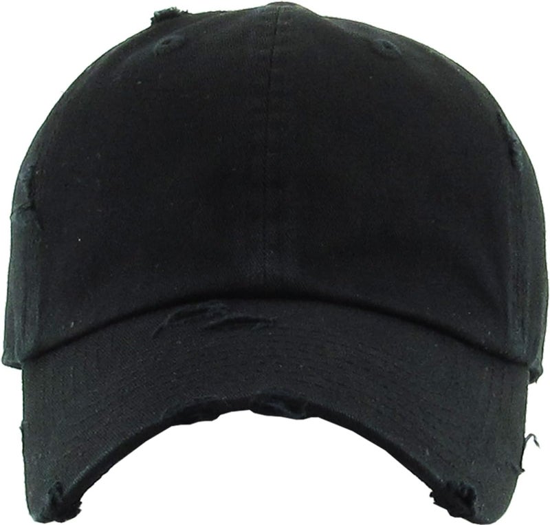 KBETHOS KBE-VINTAGE BLK Vintage Washed Cotton Baseball Cap, Black - Image 2