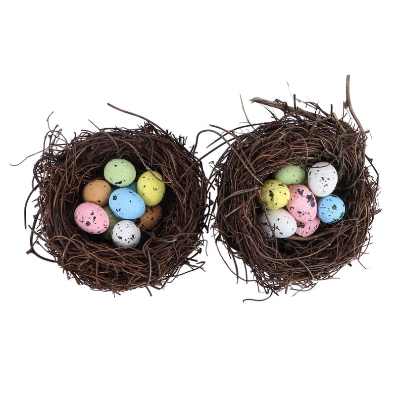 2Pcs Handmade Easter Bird Nest Egg Decorations Spring Photo Props - Image 2