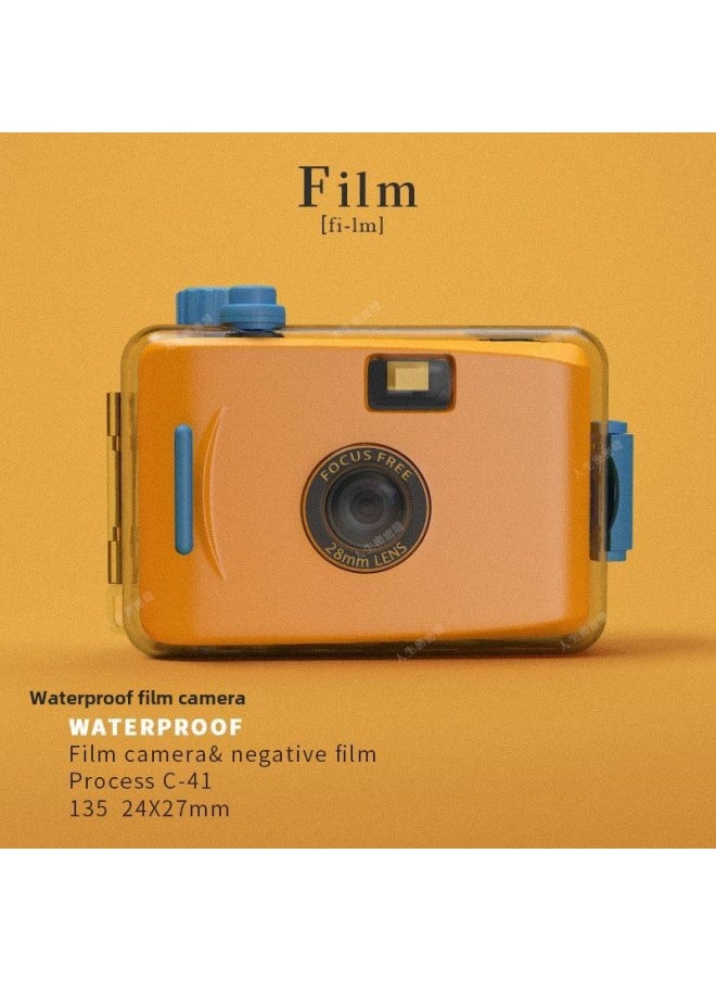 Generic Retro Fool Film Camera Non-Pole Film Machine Fool Machine Campus Camera Student Birthday Gift Female-Body Color:Package 1-orange Blue Shell Camera  - Image 1