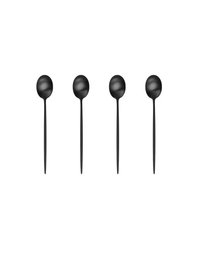 KitchEase 4-Piece French Style Dessert Spoon | Stainless Steel Flatware Ice-Cream Spoons Set | Elegant Dishwasher-Safe Silverware Cutlery Set for Home, Restaurants & Gifting (Matte Black) - Image 1