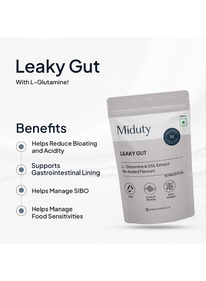 Miduty Leaky Gut Powder - Supports Gastrointestinal lining, Leaky Gut - Helps In Constipation And Heartburn - Advanced Formula with L Glutamine and Aloe Vera Extract - 300 Grams - Image 3