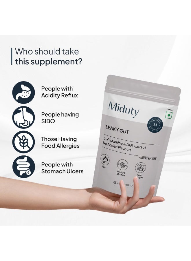 Miduty Leaky Gut Powder - Supports Gastrointestinal lining, Leaky Gut - Helps In Constipation And Heartburn - Advanced Formula with L Glutamine and Aloe Vera Extract - 300 Grams - Image 2