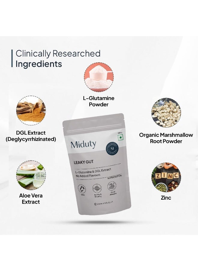 Miduty Leaky Gut Powder - Supports Gastrointestinal lining, Leaky Gut - Helps In Constipation And Heartburn - Advanced Formula with L Glutamine and Aloe Vera Extract - 300 Grams - Image 4