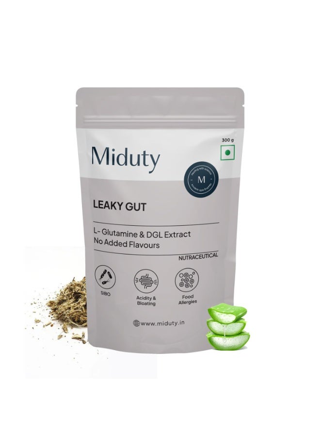 Miduty Leaky Gut Powder - Supports Gastrointestinal lining, Leaky Gut - Helps In Constipation And Heartburn - Advanced Formula with L Glutamine and Aloe Vera Extract - 300 Grams - Image 1