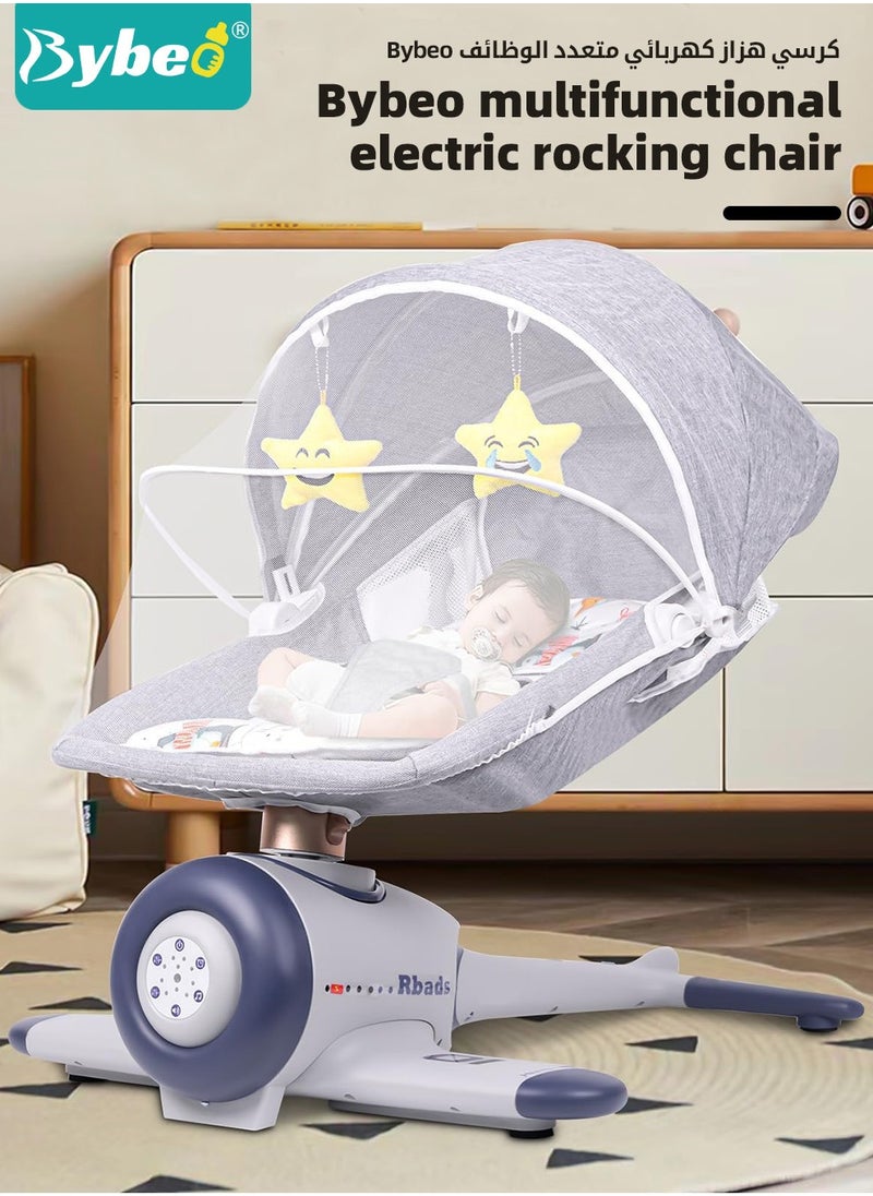 Bybeo - Baby Swing, Infant Crib Rocking Chairs, Portable Babies Rocker Chair, Electric Bouncer for Infants Boys Girls, 3 Seat Positions 4 Speeds, Bluetooth Music, Harness Belt and Remote Control - Image 1
