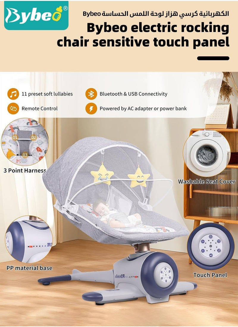 Bybeo - Baby Swing, Infant Crib Rocking Chairs, Portable Babies Rocker Chair, Electric Bouncer for Infants Boys Girls, 3 Seat Positions 4 Speeds, Bluetooth Music, Harness Belt and Remote Control - Image 1