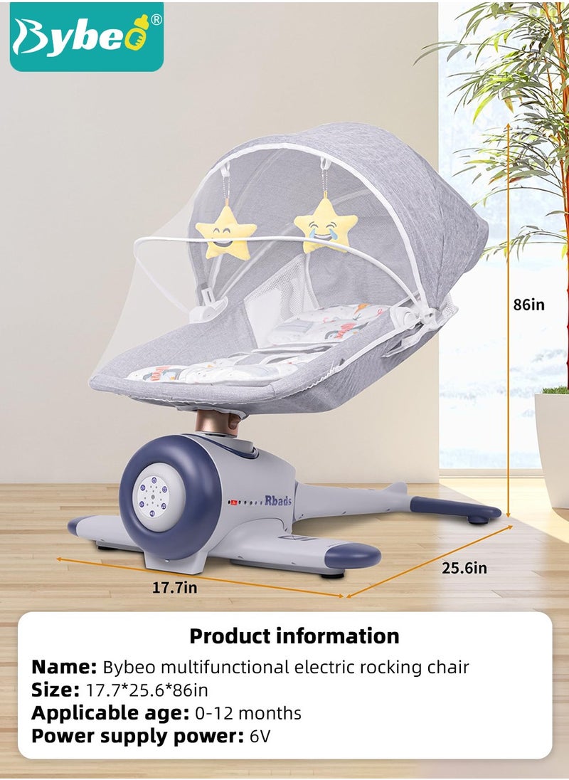 Bybeo - Baby Swing, Infant Crib Rocking Chairs, Portable Babies Rocker Chair, Electric Bouncer for Infants Boys Girls, 3 Seat Positions 4 Speeds, Bluetooth Music, Harness Belt and Remote Control - Image 1