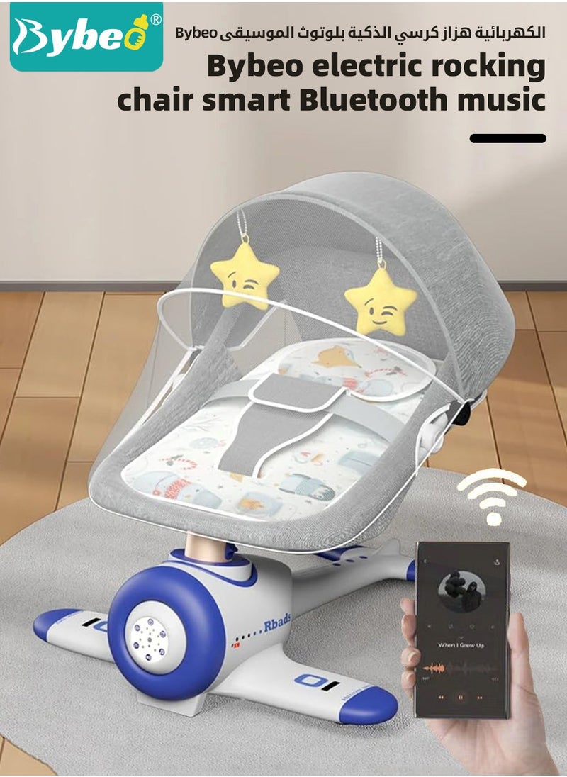Bybeo - Baby Swing, Infant Crib Rocking Chairs, Portable Babies Rocker Chair, Electric Bouncer for Infants Boys Girls, 3 Seat Positions 4 Speeds, Bluetooth Music, Harness Belt and Remote Control - Image 1